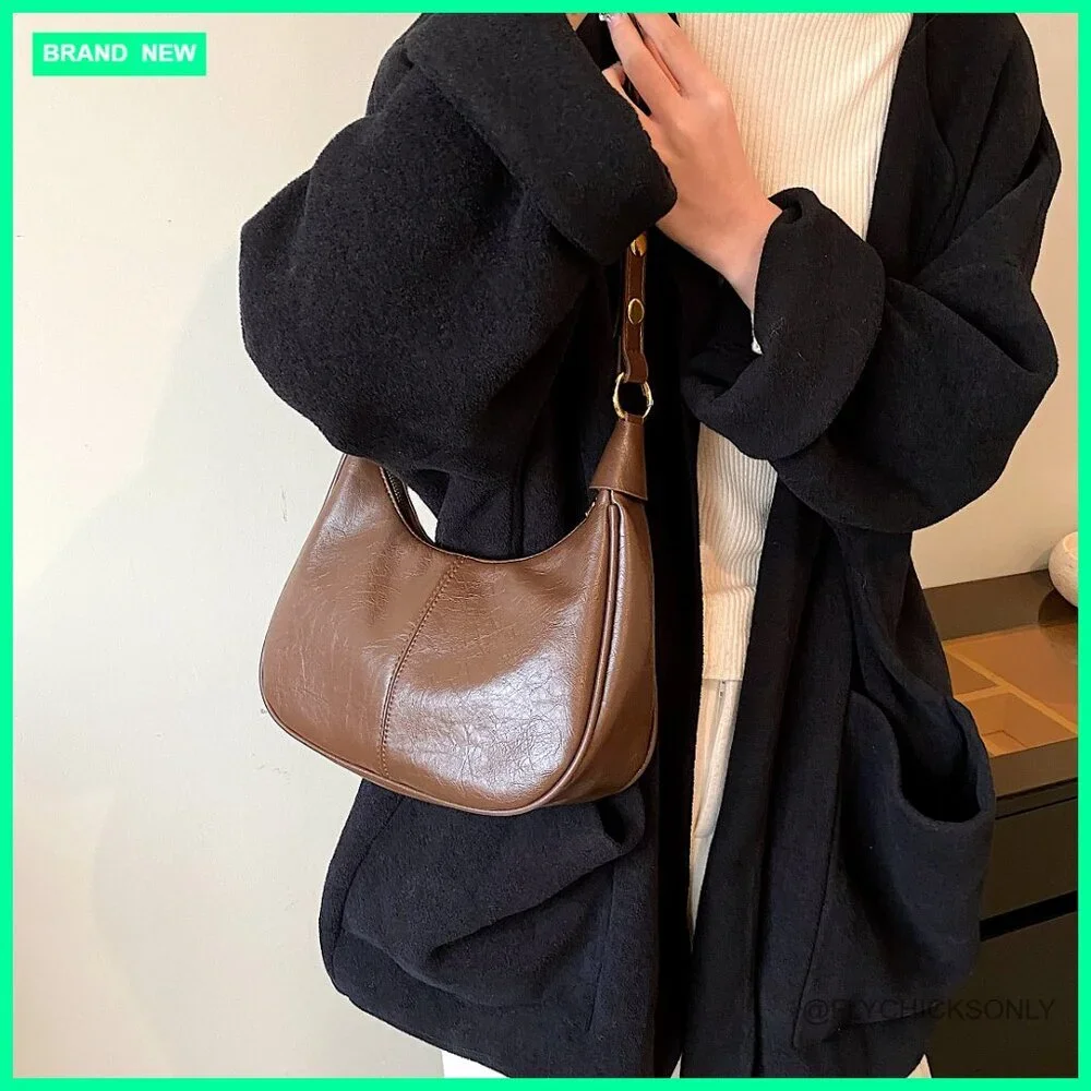 Small Hobo Crossbody Bag Vegan Leather Adjustable Strap Retro Style